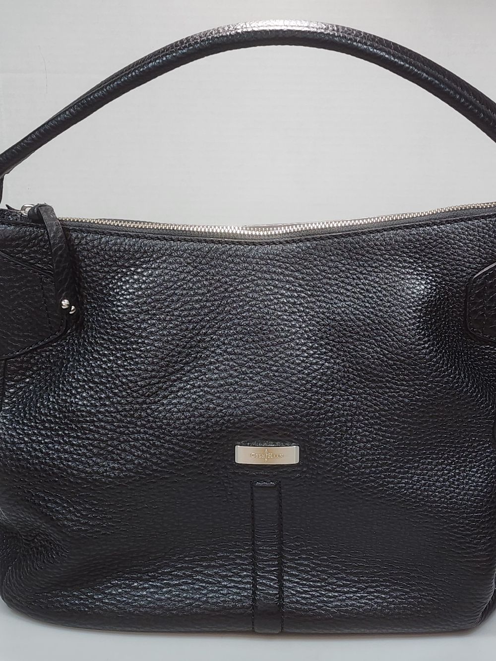 Cole Haan Black Pebbled Leather Shoulder Bag with Silver Hardware